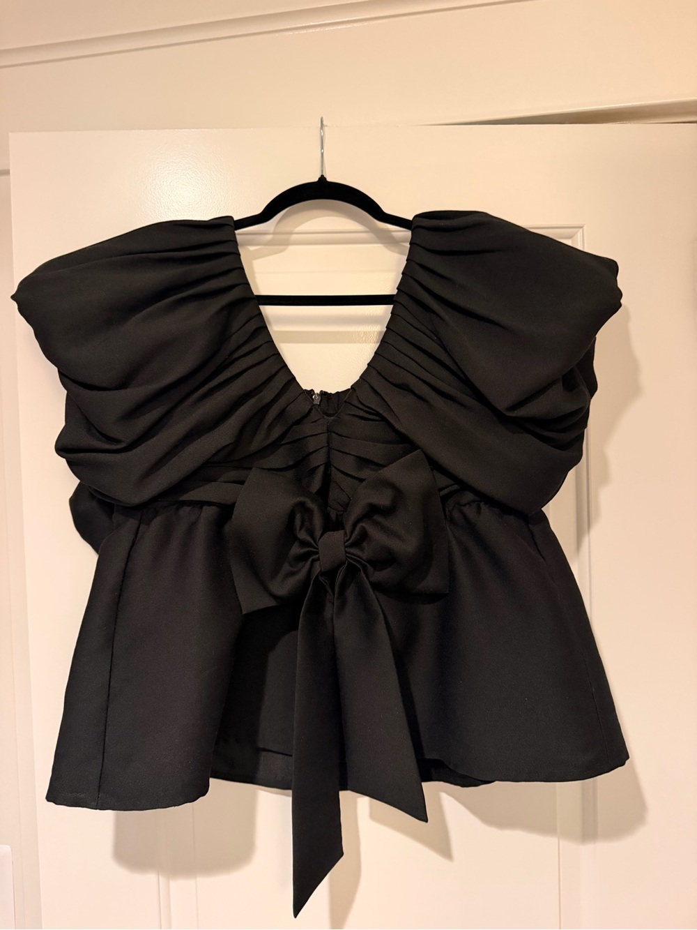 Tuckernuck Black Puff-Sleeve Top with Bow Back